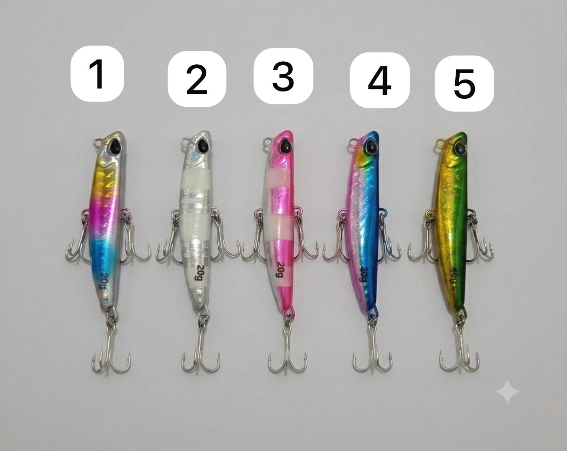 Kıyı Jigging Uyumlu Çizgili Glowlu Suni Yem Jig Seti - 20 gr (5 Farklı Renk)
